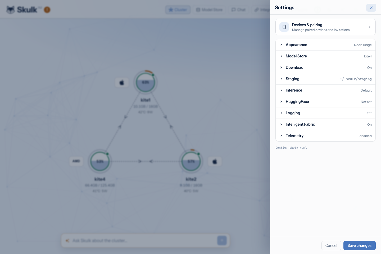 Skulk dashboard Settings