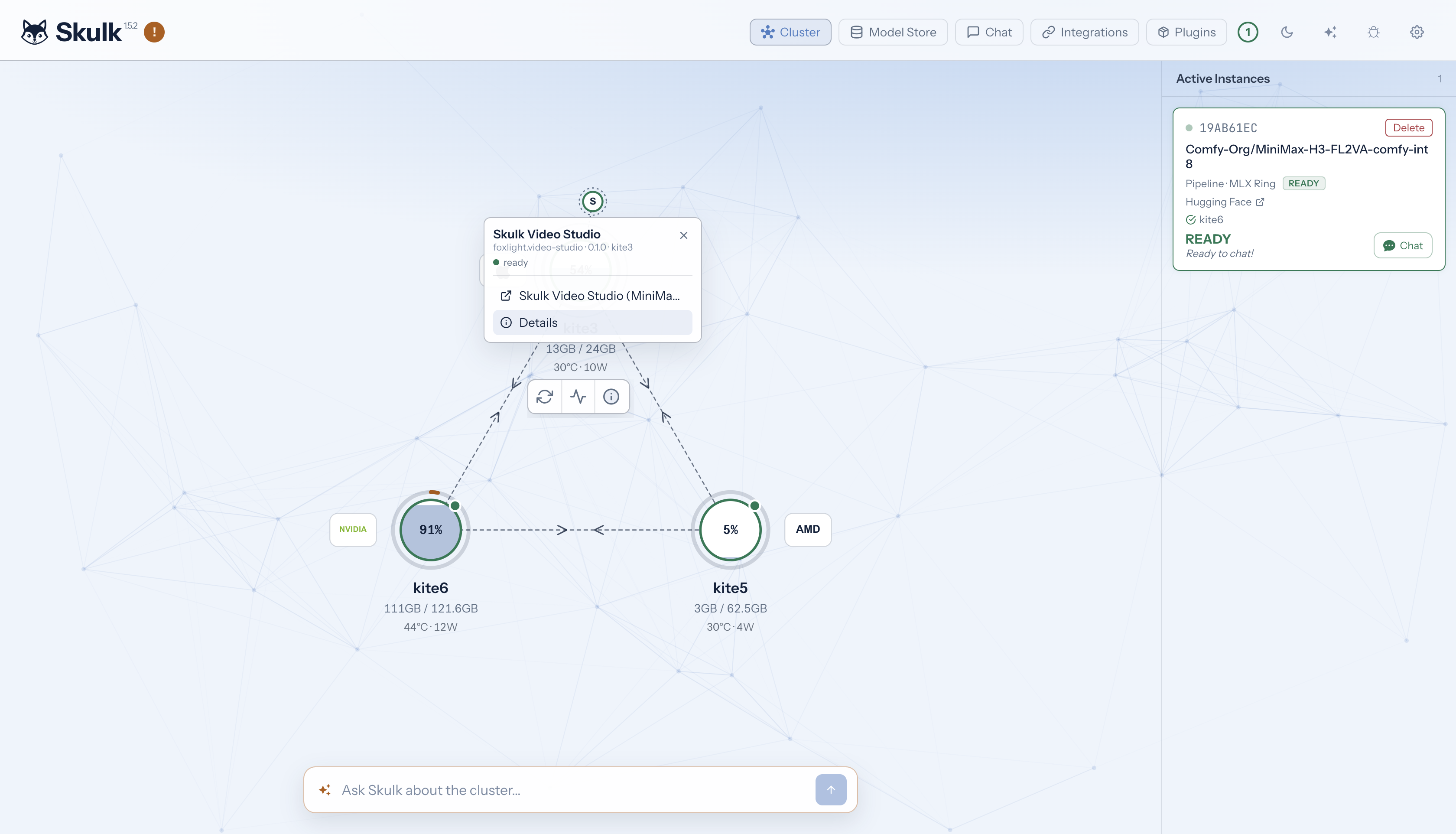 Skulk Video Studio satellite selected above its host, with the application link and Details action visible