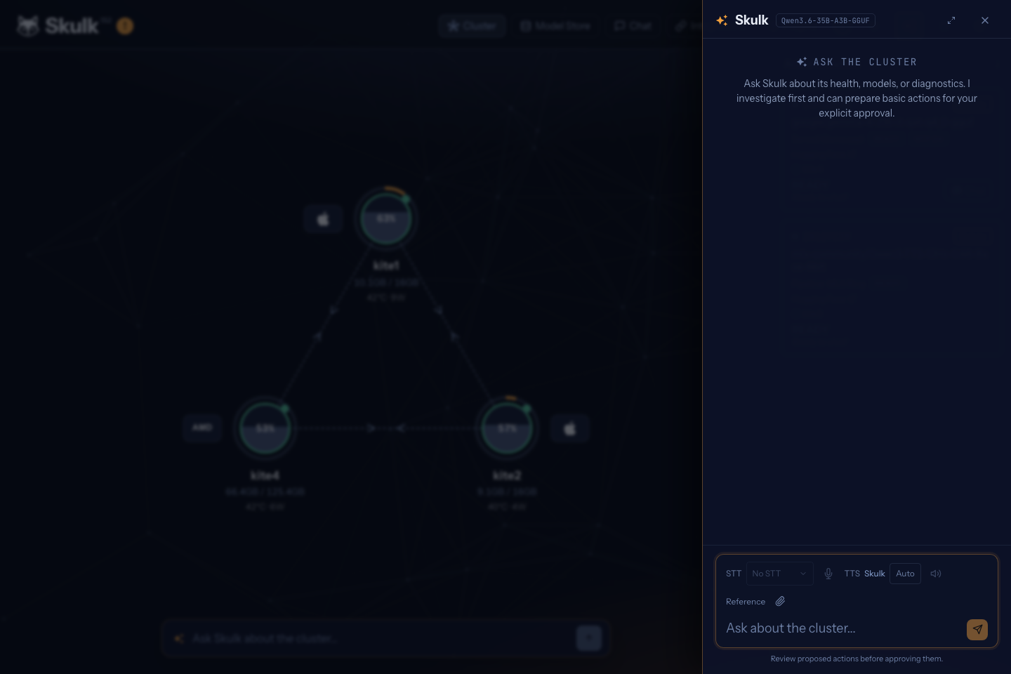 Skulk conversation panel in the live dashboard