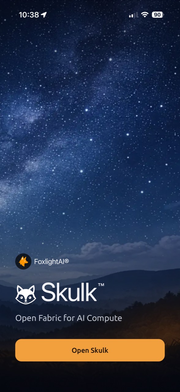 Skulk native app welcome screen with Open Skulk button