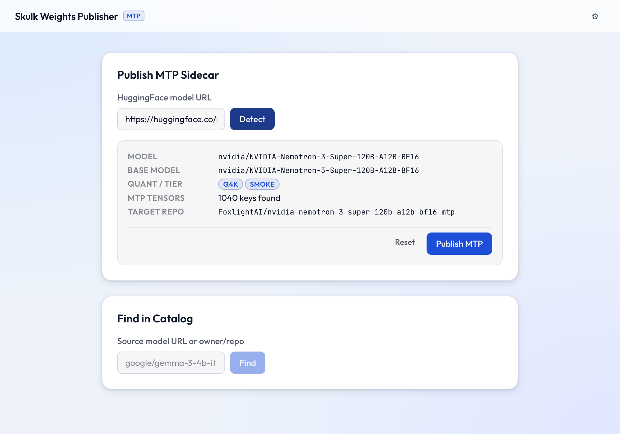 Detection result for an MTP model